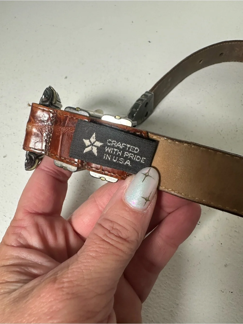 Brighton Women’s Medium Leather Belt USA Made Brown Croc Embossed Silver Buckle